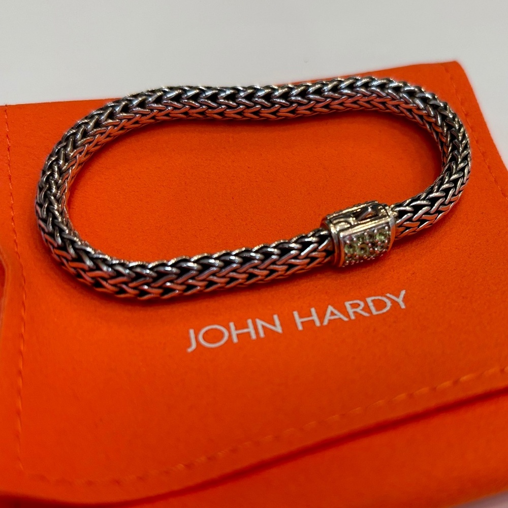 John Hardy sterling silver with peridot and black sapphire bracelet